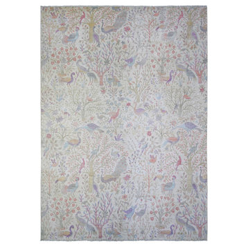 Lexicon Ivory Birds of Paradise Peshawar Wool Hand Knotted Rug, 10'x13'6"