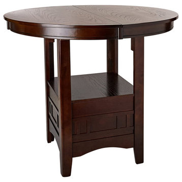 Round Dining Table With 18" Leaf, Brown