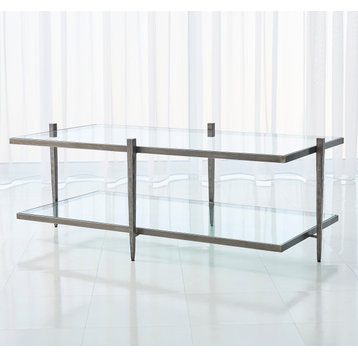 Minimalist 2 Tiered Natural Iron Coffee Table  Simple Glass Shelf Open Modern
