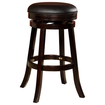DTY Indoor Living Creede Backless Swivel Stool, 24" or 30", Espresso/Black Leather, 30" Bar Stool