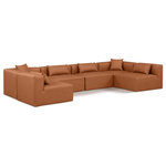 Meridian Furniture - Cube Upholstered Modular Sectional, Cognac, 6-Piece: 4 Armless Chair, 2 Corner Chair, Vegan Leather - Elevate your space with the luxurious Cube Vegan Leather Modular Sectional. This modular sectional exudes modern elegance, charm, and comfort making it a perfect addition to any contemporary living space. Its clean lines and cube shape are reminiscent of minimalist design, while the plush cognac vegan leather upholstery adds a touch of luxury and sophistication. The chair's versatile construction and geometric aesthetic seamlessly integrate into various design styles, from sleek living rooms to chic home offices, embodying the essence of modern design and creating a sense of order and tranquility in your space.