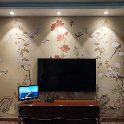 Japanese Garden Wallpaper for Luxury Homes in Gold Colors - Wallpaper