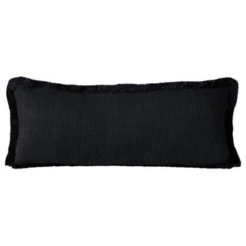 Ox Bay Handwoven Black Distressed Organic Cotton Pillow Cover, 14"x36"
