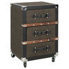 Lewis 3 Drawer Rolling Chest/Black-Brown-Silver