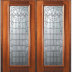 Pre-hung Double Door 80 Wood Mahogany Palacio Full Lite Glass - Front Doors