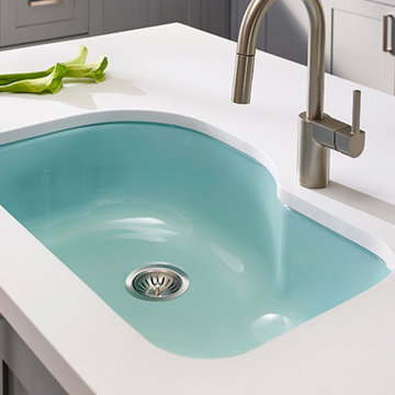 Houzer Porcela 31" Undermount Porcelain Enamel Steel Offset Single Bowl Kitchen