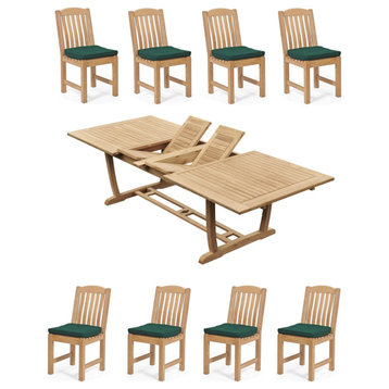 9-Piece Outdoor Teak Dining Set: 94" Masc Rectangle Table, 8 Devon Armless Chair