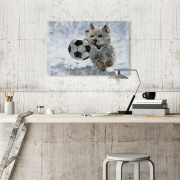 "Dog and Soccer Ball" Painting Print on Wrapped Canvas