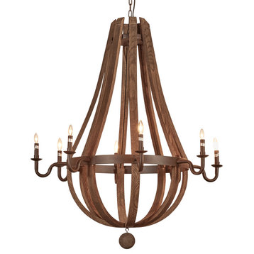 Wine Barrel Chandelier With Eight Arms