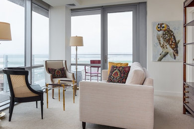 Example of a small transitional formal and enclosed carpeted living room design in DC Metro with white walls, no fireplace and no tv
