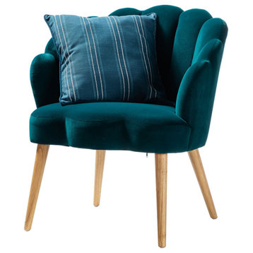 Velvet Upholstered Arm Chair With Tufted Back, Teal