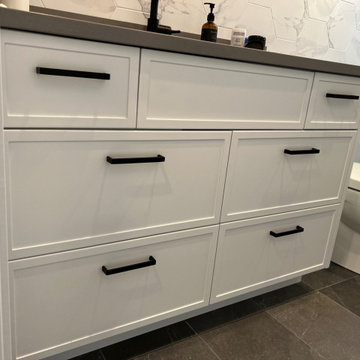 White Shaker Vanity with Matte Black Pulls
