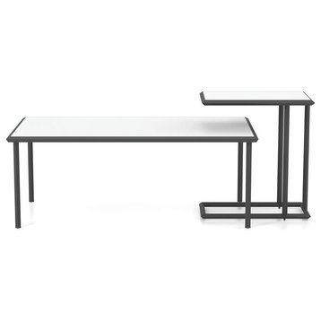 Furniture of America Onnah Contemporary Metal 2-Piece Coffee Table Set in White