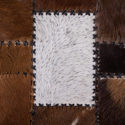 Modern Handmade Cowhide Patchwork Area Rug, Rectangle, Brown White, 5'11"x2'4" - Hall And Stair Runners