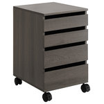 OSP Home Furnishings - Holly 4-Drawer Mobile Storage Cart in Farm Oak Finish, Farm Oak - This 4-drawer mobile pedestal features easy-to-access and functional drawer storage.  Featured in 3 stylish finishes, this product coordinates with any office décor.  The heavy-duty and locking casters allow the cabinet easy mobility when in use and the 24" height allows easy storage under most desks.  This cabinet utilizes high-quality epoxy-coated steel drawer slides for long-lasting smooth operation.