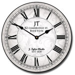 Tyler - Sydni White Clock, 15" - Beautiful White Wall Clock is designed with a decorative faded gray and silver back ground.
