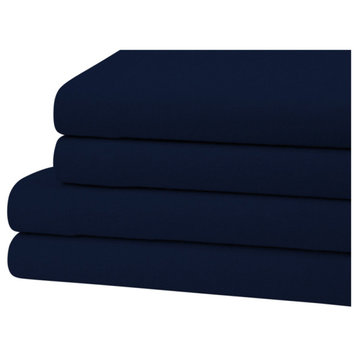 Bibb Home 4-Piece Solid Flannel Sheet Set, Navy, King