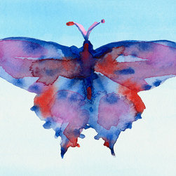 Butterfly Blue And Red Watercolor Painting - Fine Art Prints