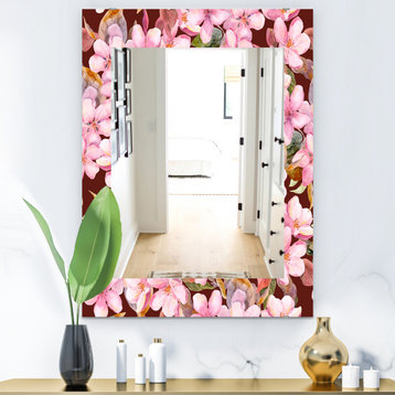 Designart Pink Blossom 52 Traditional Frameless Wall Mirror, 24x32