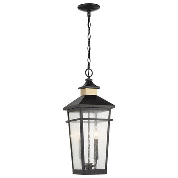 Kingsley 2-Light Outdoor Hanging Lantern, Matte Black With Warm Brass