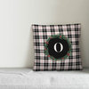 Black Plaid Monogram Wreath O 18x18 Spun Poly Pillow