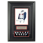 Heritage Sports Art - Original Art of the MLB 2005 Cleveland Indians Uniform - This beautifully framed piece features an original piece of watercolor artwork glass-framed in an attractive two inch wide black resin frame with a double mat. The outer dimensions of the framed piece are approximately 17" wide x 24.5" high, although the exact size will vary according to the size of the original piece of art. At the core of the framed piece is the actual piece of original artwork as painted by the artist on textured 100% rag, water-marked watercolor paper. In many cases the original artwork has handwritten notes in pencil from the artist. Simply put, this is beautiful, one-of-a-kind artwork. The outer mat is a rich textured black acid-free mat with a decorative inset white v-groove, while the inner mat is a complimentary colored acid-free mat reflecting one of the team's primary colors. The image of this framed piece shows the mat color that we use (Red). Beneath the artwork is a silver plate with black text describing the original artwork. The text for this piece will read: This original, one-of-a-kind watercolor painting of the 2005 Cleveland Indians uniform is the original artwork that was used in the creation of this Cleveland Indians uniform evolution print and tens of thousands of other Cleveland Indians products that have been sold across North America. This original piece of art was painted by artist Nola McConnan for Maple Leaf Productions Ltd. Beneath the silver plate is a 3" x 9" reproduction of a well known, best-selling print that celebrates the history of the team. The print beautifully illustrates the chronological evolution of the team's uniform and shows you how the original art was used in the creation of this print. If you look closely, you will see that the print features the actual artwork being offered for sale. The piece is framed with an extremely high quality framing glass. We have used this glass style for many years with excellent results. We package every piece very carefully in a double layer of bubble wrap and a rigid double-wall cardboard package to avoid breakage at any point during the shipping process, but if damage does occur, we will gladly repair, replace or refund. Please note that all of our products come with a 90 day 100% satisfaction guarantee. Each framed piece also comes with a two page letter signed by Scott Sillcox describing the history behind the art. If there was an extra-special story about your piece of art, that story will be included in the letter. When you receive your framed piece, you should find the letter lightly attached to the front of the framed piece. If you have any questions, at any time, about the actual artwork or about any of the artist's handwritten notes on the artwork, I would love to tell you about them. After placing your order, please click the "Contact Seller" button to message me and I will tell you everything I can about your original piece of art. The artists and I spent well over ten years of our lives creating these pieces of original artwork, and in many cases there are stories I can tell you about your actual piece of artwork that might add an extra element of interest in your one-of-a-kind purchase.