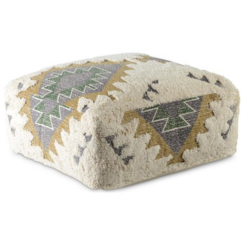 Bowery Hill Transitional Jacquard Fabric Pouf Ottoman in Multi-Color