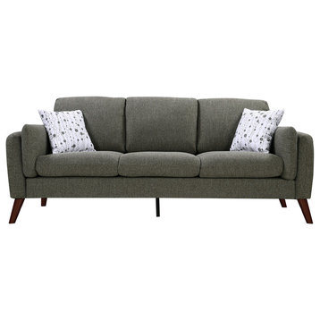 Winston Linen Sofa Couch With USB Charger and Tablet Pocket, Gray