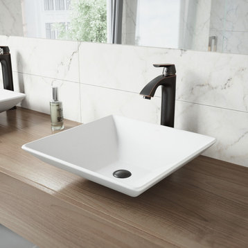 VIGO Matira Matte Stone Vessel Sink and Linus Bathroom Vessel Faucet w/ Pop up