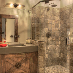 75 Beautiful Travertine Tile Bathroom With Concrete Countertops