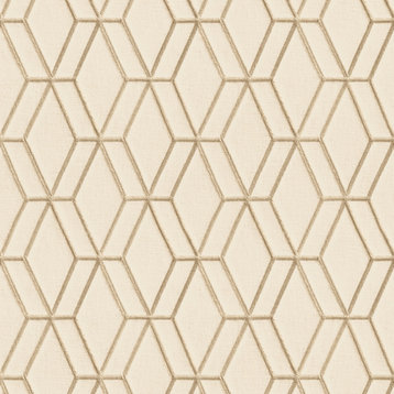 Textured Wallpaper, Rhomboid Trellis, Cream Champagne Beige, 1 Roll