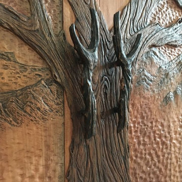 Arched Top Tree Carved Double Door With Transom And Sidelights