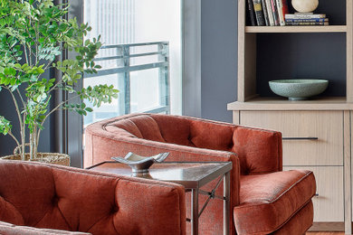 Example of a transitional family room design in Chicago