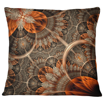 Orange Brown Digital Art Fractal Flower Floral Throw Pillow, 18"x18"