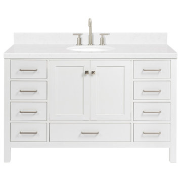 Ariel Cambridge 54" Single Oval Sink Vanity, Carrara Quartz, White