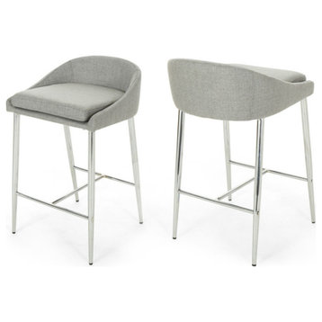 GDF Studio Fanny Modern Upholstered Bar Stools With Chrome Iron Legs, Set of 2, Gray