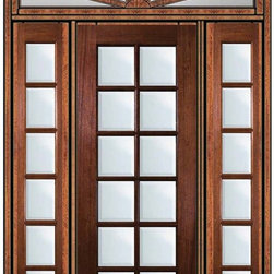 Pre-hung Patio Sidelights-Transom Door 96 Mahogany Full Lite 12 Lite - Patio Doors