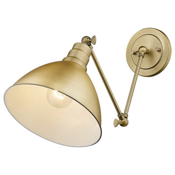 1 Light Wall Mount Cone shaped Adjustable Sconce in Aged Brass