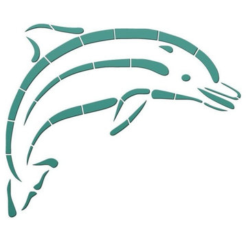 Outlined Dolphin Ceramic Swimming Pool Mosaic 22"x18", Teal