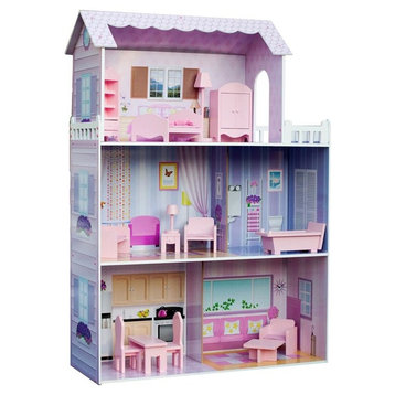 Teamson Kids Fancy Mansion Wooden Doll House With 13 Piece Furniture