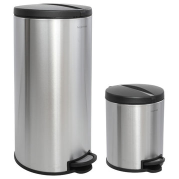 Happimess Oscar 30L and 5L Step-Open Trash Cans, 2-Piece Set, Silver