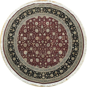 Traditional Rug, Burgundy, 8'x8', Tabriz, Handmade Wool & Silk