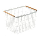 Wire Basket, Steel and Wood, Medium, Holds 6.6 lbs