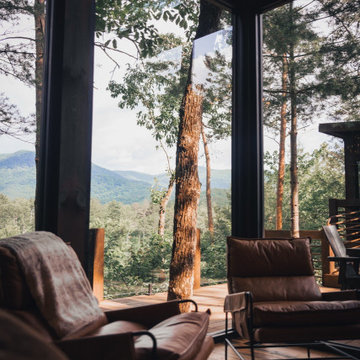 Scenic Window View from Hidden Lake Lookout. Modern Rustic Treehouse in Cherry L