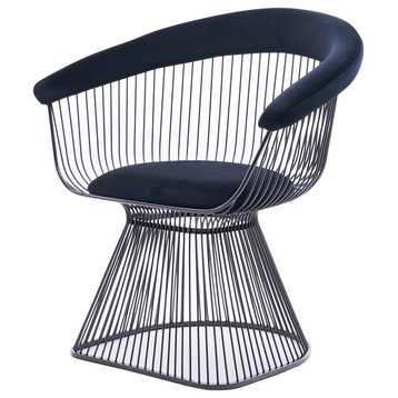 Modrest Chandler Black Velvet and Black Stainless Steel Dining Chair