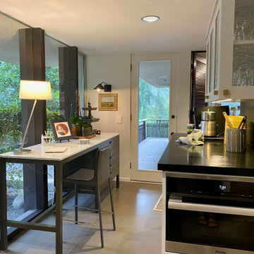 Free Standing Work Table Across from Breakfast Bar