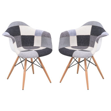 LeisureMod Willow Fabric Eiffel Accent Chair, Set of 2, Patchwork