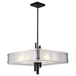 CWI Lighting - CWI Lighting Assunta 10 Light Contemporary Metal Chandelier in Black - Create a Zen space with the Assunta 10 Light Chandelier. This large 24 inch drum shade chandelier features a cuboid pendant held by a black metal downrod. Frosted glass pieces with elegant texture make up the sides of the drum shade. Slender metal bars in black that pierce the center of the cuboid add style that's inspired by Asian decor. With more organized lines, a sleeker profile, and a neutral color finish, this piece will easily fit your contemporary space while still exuding that Asian lantern feel.Lighting is jewelry for the home, and there is the perfect piece for every room.  This fixture is done in a beautiful black finish which could be the missing piece to lighten up and fall in love with your space all over again.