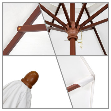 9' Square Push Lift Wood Umbrella, Olefin, White