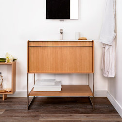 Deco Collection - Floor-mounted vanity 30'' in Oak Natural and Brushed Metal - Bathroom Vanities And Sink Consoles
